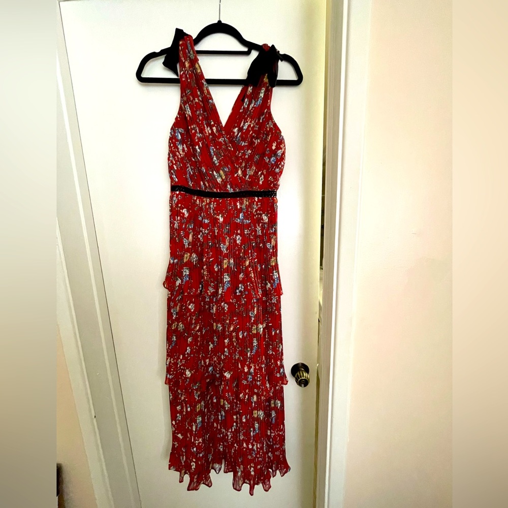 Lulus Red Floral Print Pleated Maxi Dress! Only worn once!